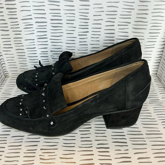 Franco Sarto Kiltie Suede Pump Block Heel Square Toe size 8.5 - Picture 2 of 6